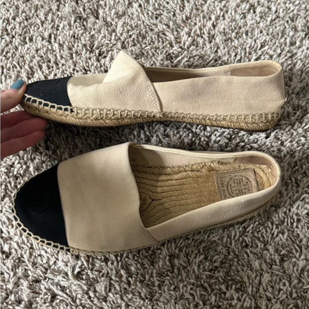 Tory Burch 10 Cap Toe Cream Espadrille Loafer Slip Ons